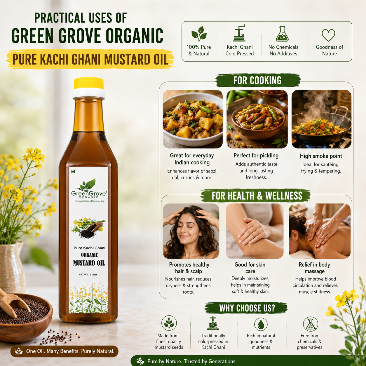 GreenGrove Organic Black Mustard Oil 1 Ltr
