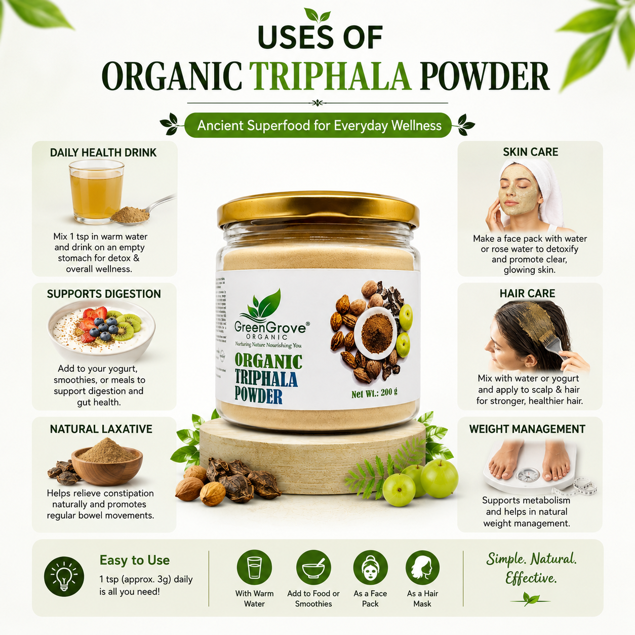 GreenGrove Organic Triphala Powder 200 gm