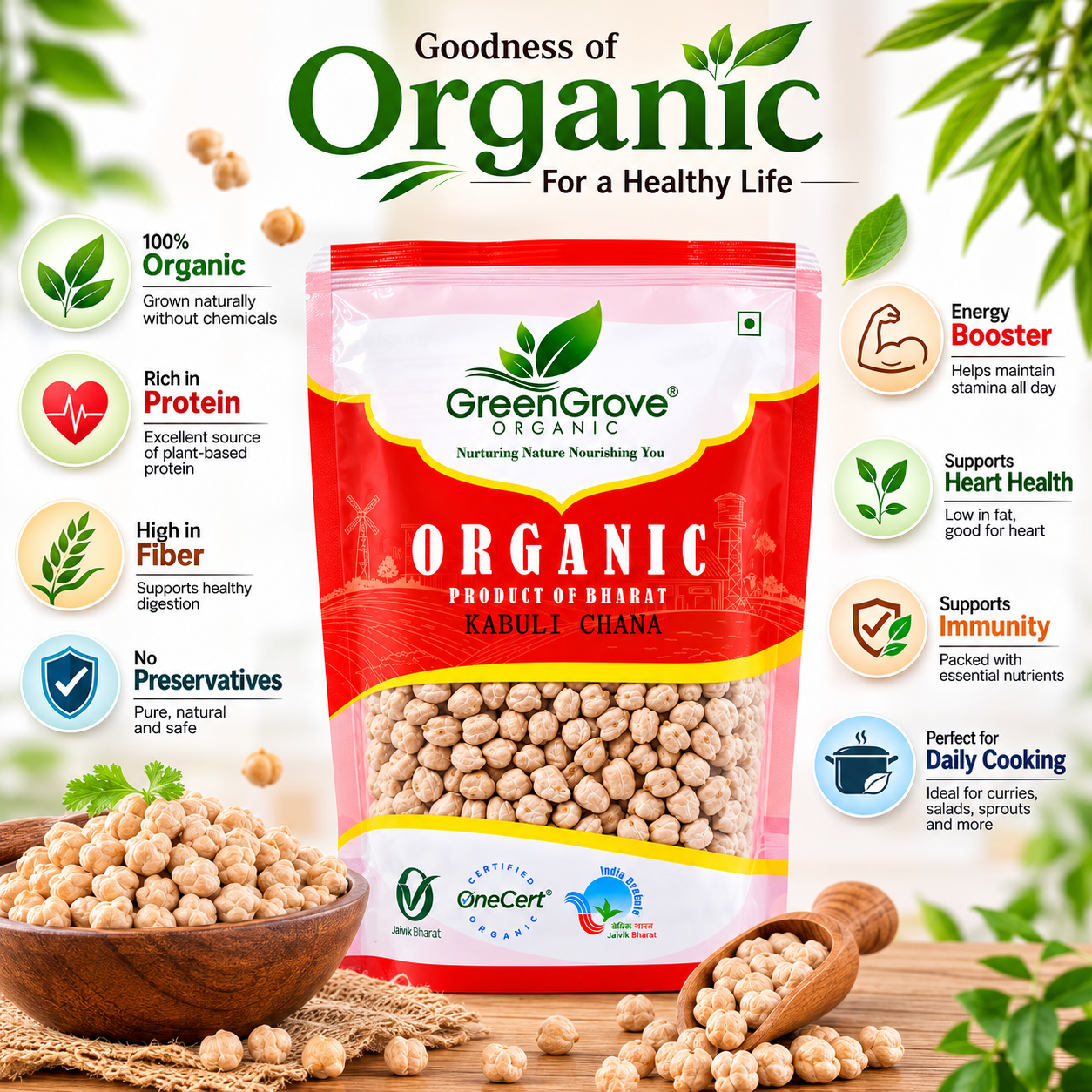 GreenGrove Organic Kabuli Chana 1 kg