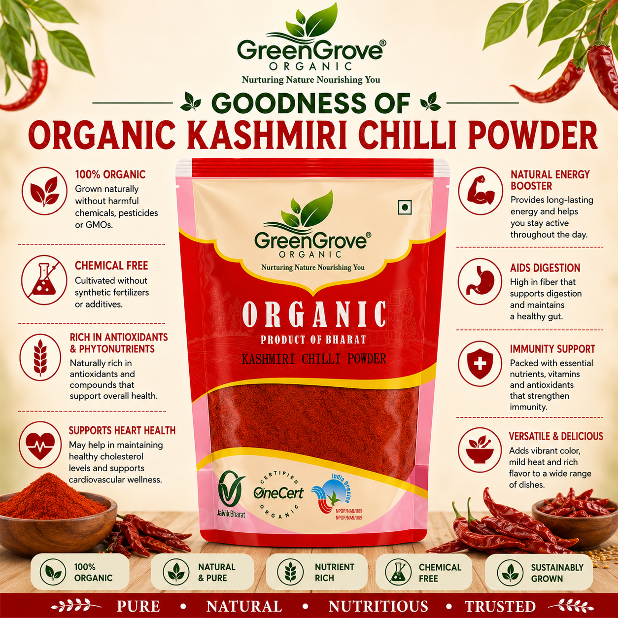 GreenGrove Organic Kashmiri Chilli Powder