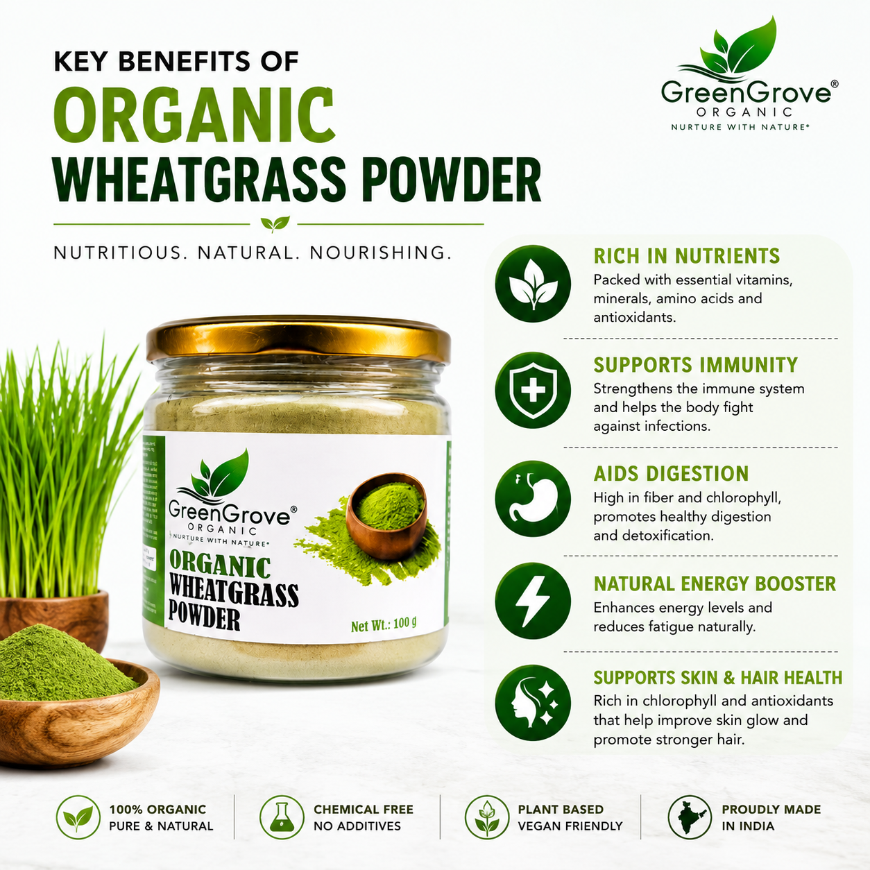 GreenGrove Organic Wheatgrass powder 150 gm