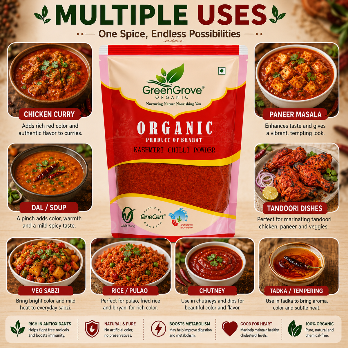 GreenGrove Organic Kashmiri Chilli Powder