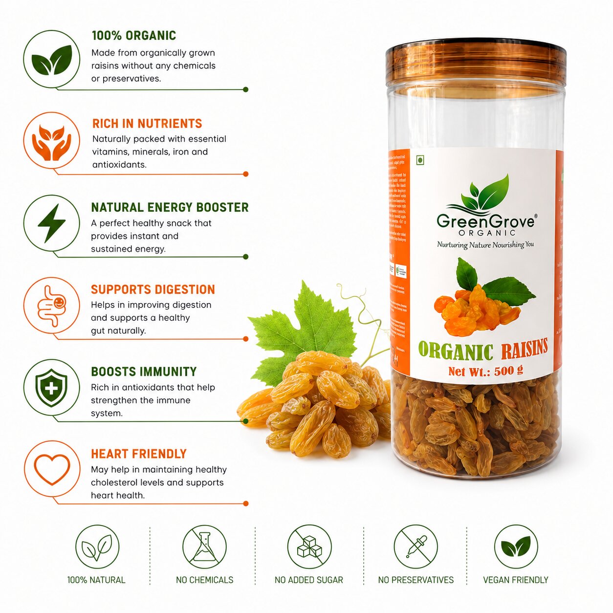 GreenGrove Organic Raisins 500 gm