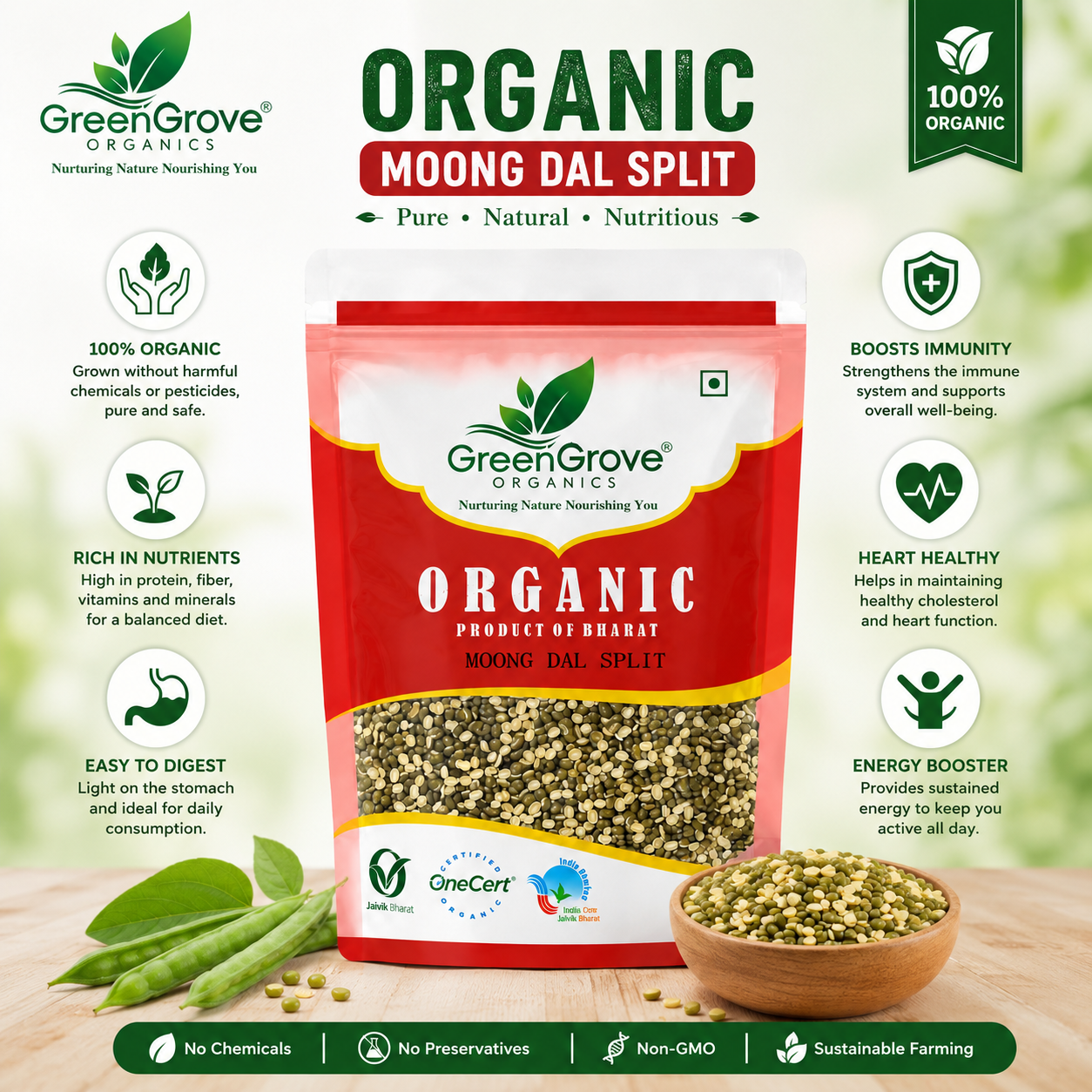 GreenGrove Organic Moong Dal Split 1 kg