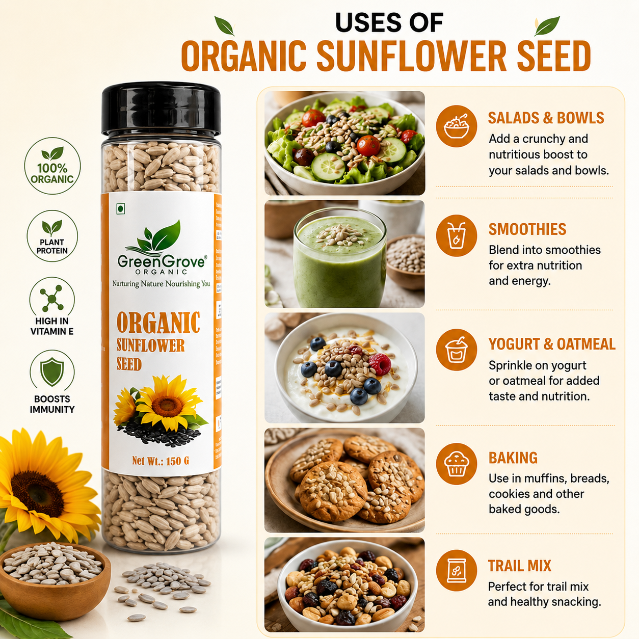 GreenGrove Organic Sunflower Seeds 150 g