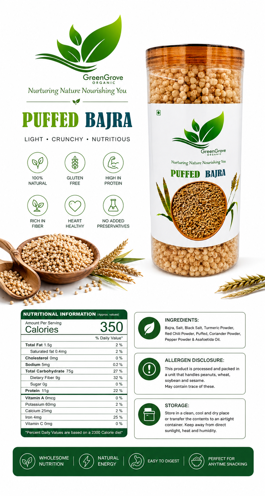 GreenGrove Organic Puffed Bajra 100 g