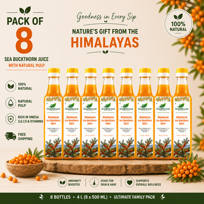 Himalayan Sea Buckthorn Juice Pack of 8 | 4 L (8 × 500 ML) | Ultimate Value Pack