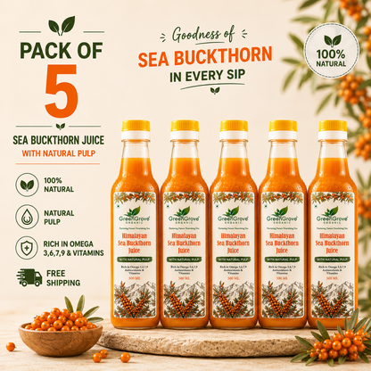 Himalayan Sea Buckthorn Juice Pack of 5 | 2.5 L (5 × 500 ML) | Super Saver Pack